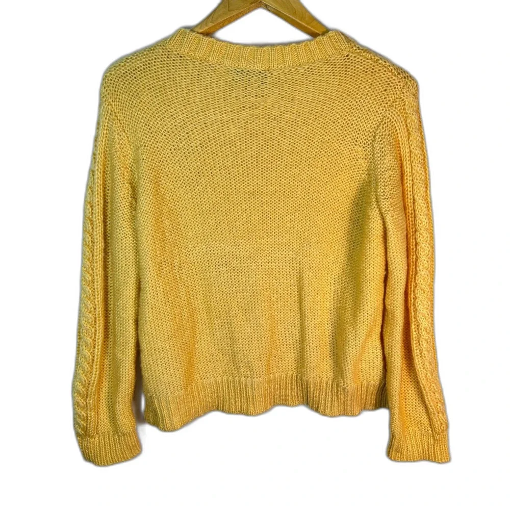 Wooden Ships Womens Yellow Mohair Blend Cable Chunky Knit Crewneck Sweater Sz XS